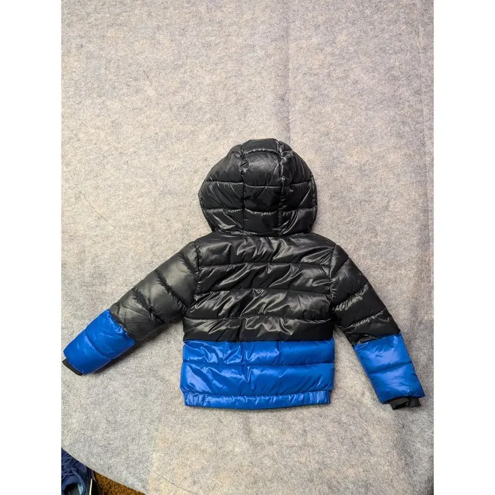 NIKE Size 3T Boys Toddler Full-Zip Puffer Jacket Winter Coat Black Blue Hooded